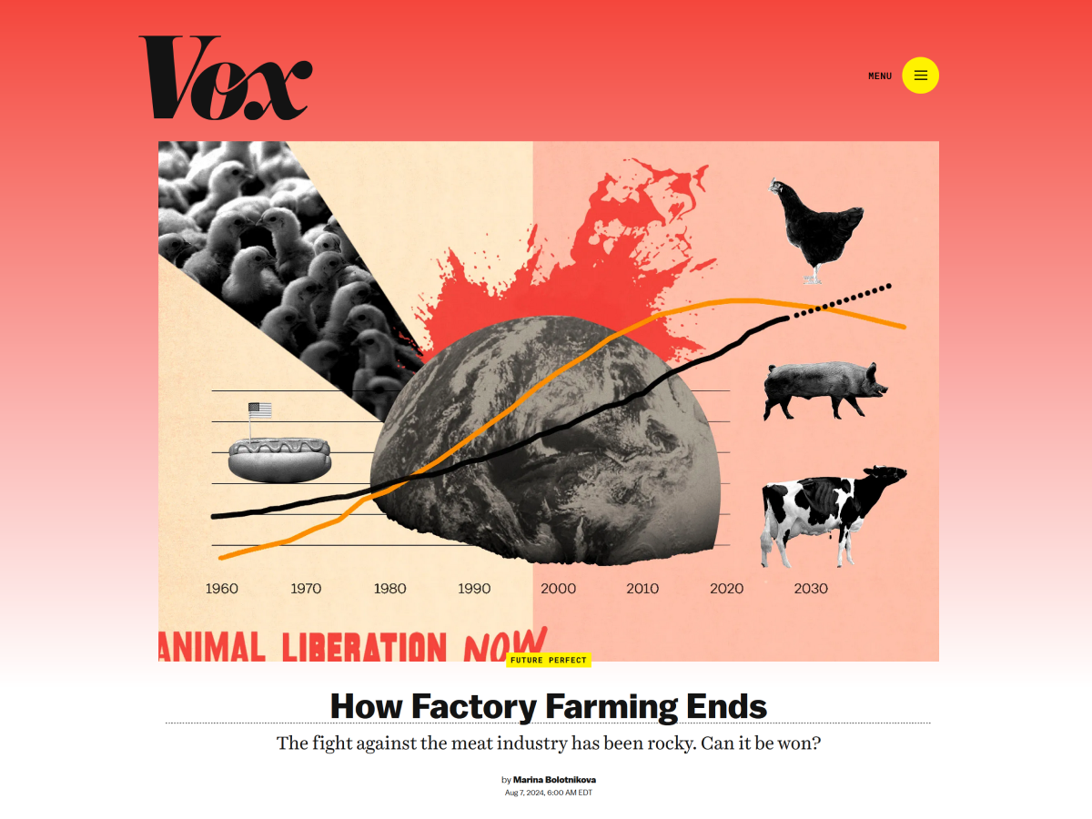 A screenshot of the gradient header for the Vox factory farming package